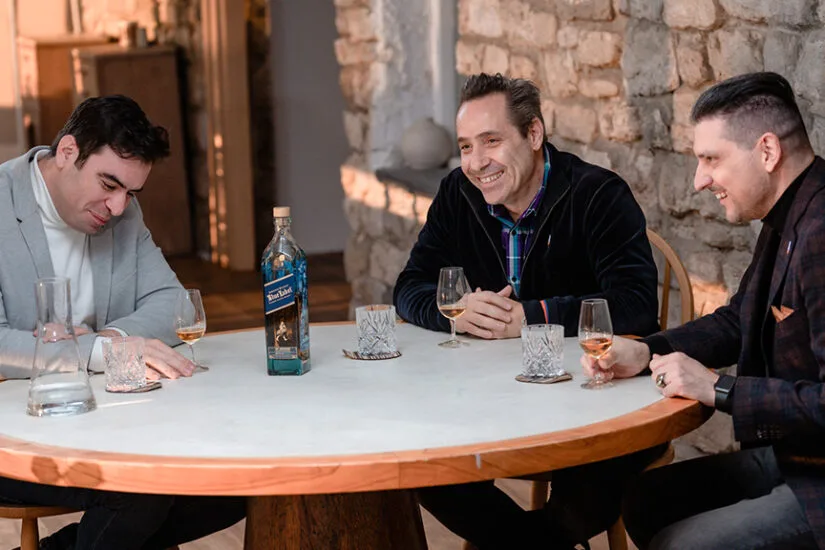 Yiannis Karakasis MW George Economidis and Yiannis Milionis tasting Johnnie Walker Blue Label