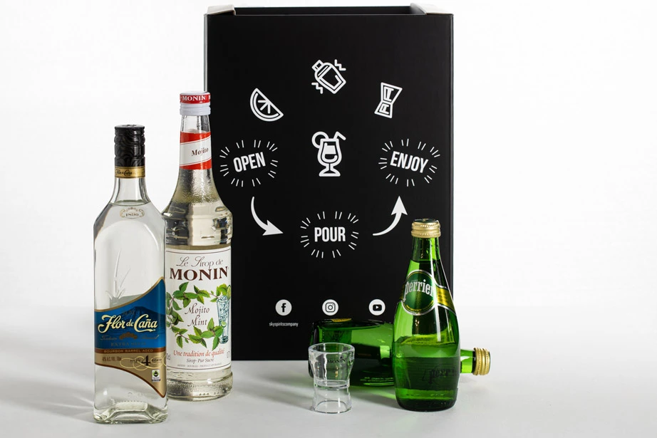 sky spirits cocktail box flor de cana monin perrier
