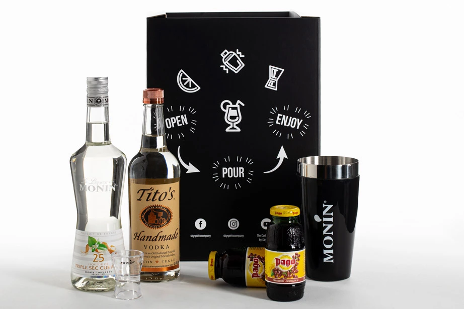 sky spirits cocktail box titos monin pago